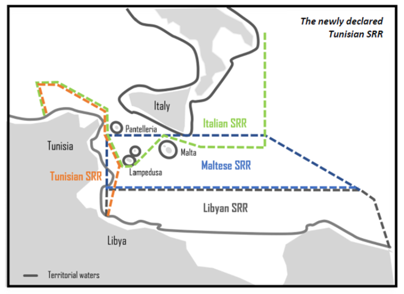 Grafik zur Veranschaulichung der Einteilung der SAR-Zonen im Mittelmeer.
