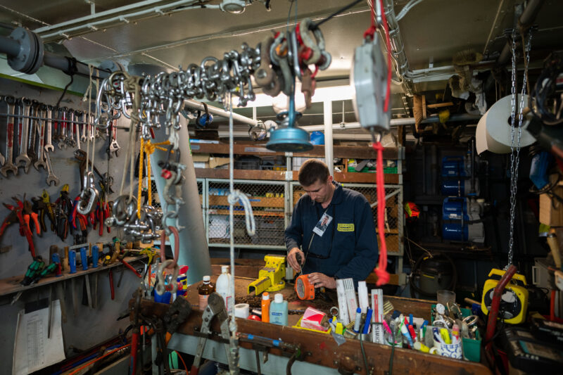 Bosun in a room on board Humanity 1 full of devices.