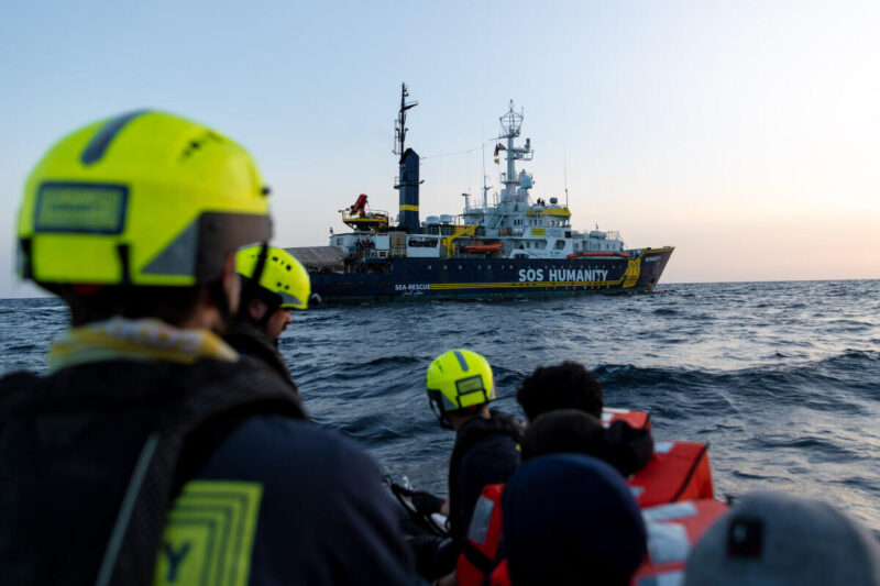 The crew of SOS Humanity and the survivors on their way to Humanity 1.