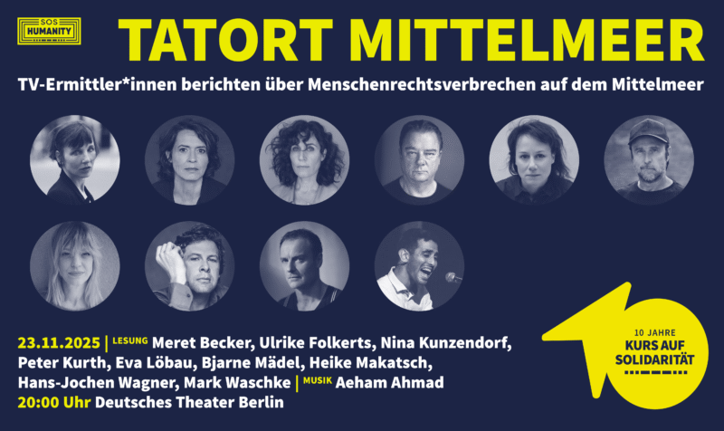 Grafik mit den Schauspielenden, die bei TATORT MITTELMEER Augenzeug*innenberichte vorlesen.